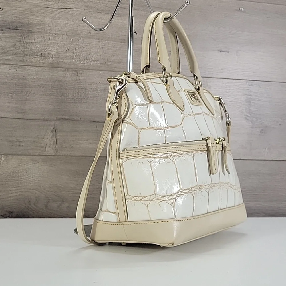 Dooney & Bourke Neutral Cream Croc-Embossed Leather Satchel Bag